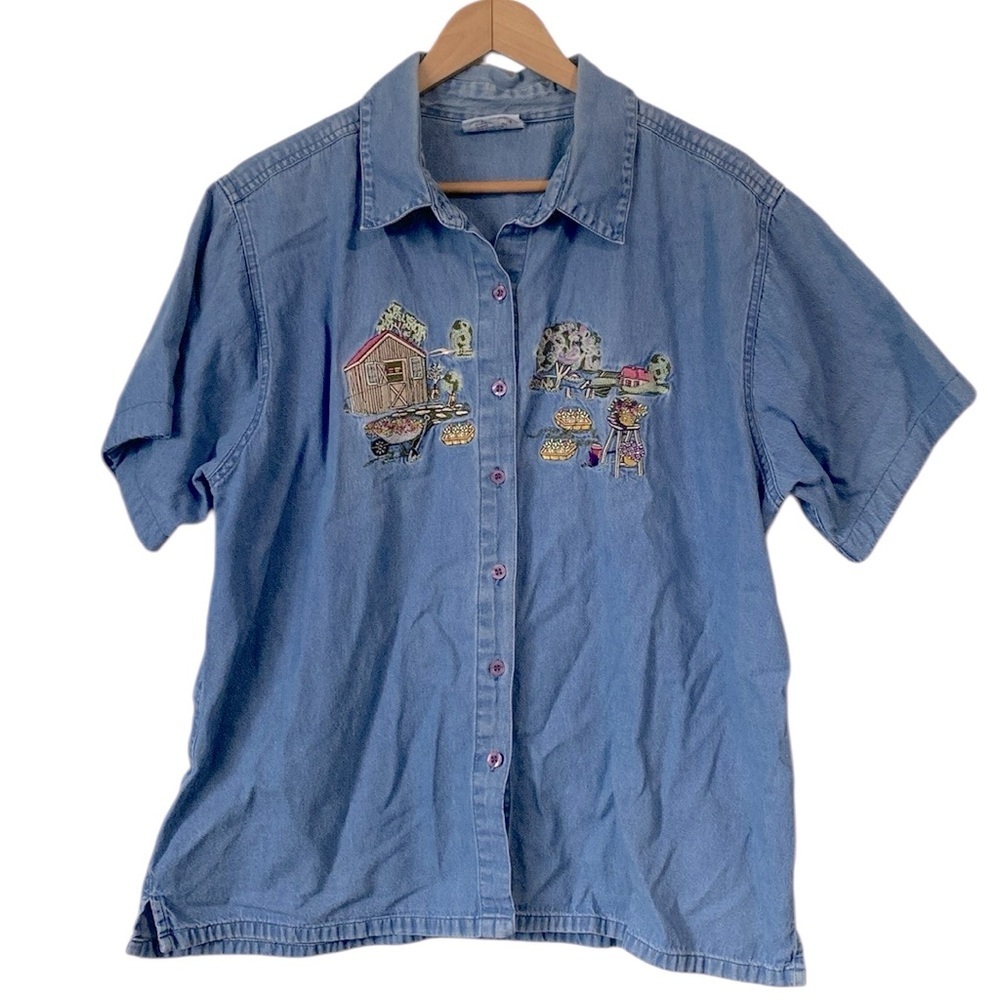 Vintage Eldorado Button Down Shirt with Artistic Garden Embroidery size XL